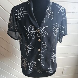 Floral Black Button-Up Blouse